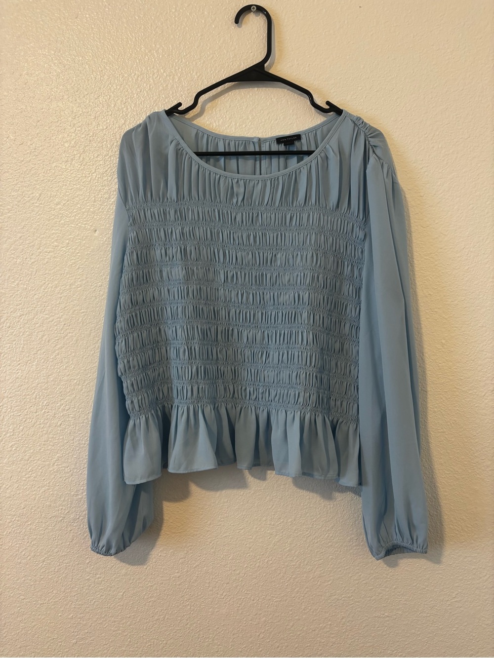Ann Taylor Light Blue Smocked Peplum Blouse